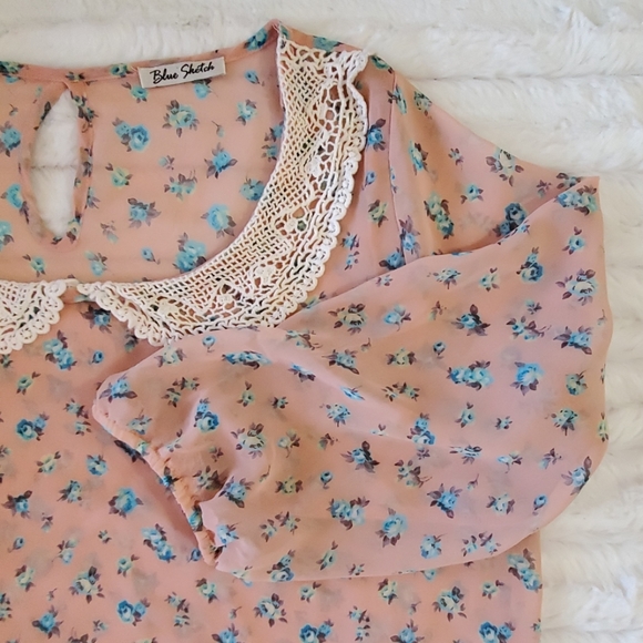 Blue Sketch Semi sheer floral print crochet lacey collar Med. - Picture 3 of 7